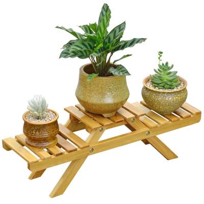 China Modern Design Multi-Tier Desktop Flower Stand Table Plant Display Rack Bamboo Indoor Shelf Storage For Flowers Wood for sale