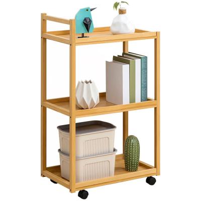 China Wholesale High Quality 3 Tier Wooden Kitchen Cart Commodity Shelf Storage Rack With Wheels Bamboo Removable Shelves for sale