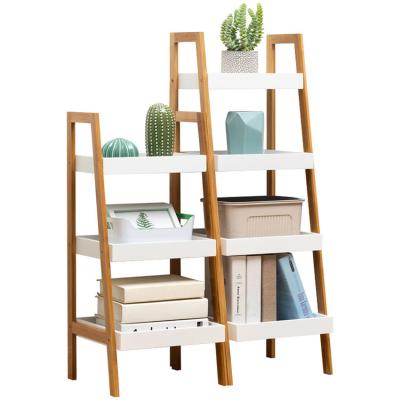 China Modern Simple Plastic Frame Book Shelves Modern Vintage Ladder Style Bookcases Wooden Shelf Storage Rack Children for sale