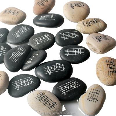 China China Carved Flat Round Stones Pebble Stones Painting for sale