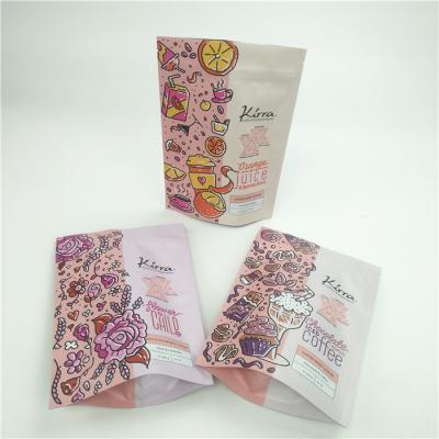 China Safety Mylar Foil Stand Up Bath Salt Plastic Pouch Matte Pink Bath Salt Plastic Packaging Sample Cosmetic Packets for sale