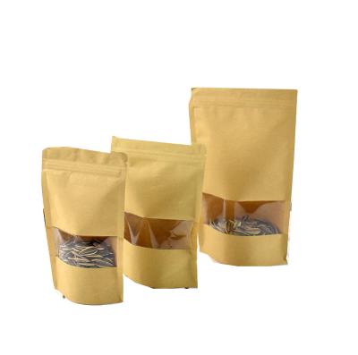 China Recycled Materials Clear Front Window Plain Kraft Paper Self Sealing Packaging Bag Ziplock Bags Coffee Beans Nuts Peanuts Packing Bags for sale