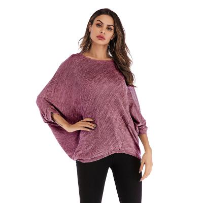 China Anti-wrinkle women's spring fashion plus size round neck solid color knitted bottom loose shirt T-shirt for sale