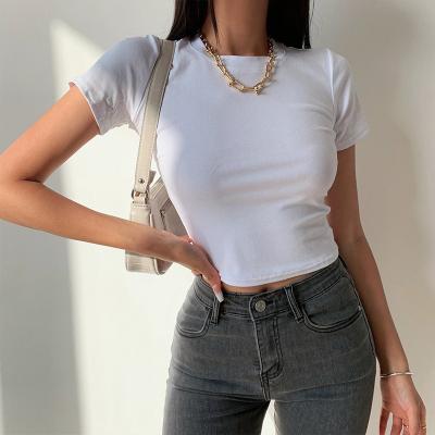 China high quality custom cotton Women Anti-wrinkle summer T-shirt casual crop tops T-shirts women sexy crewneck short sleeve for sale