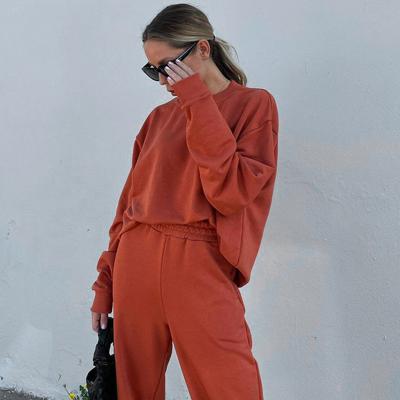 China Anti-wrinkle new design oversized sweatshirt women custom 2 piece crewneck sweatshirt sweatpants set casual women sweatsuit for sale