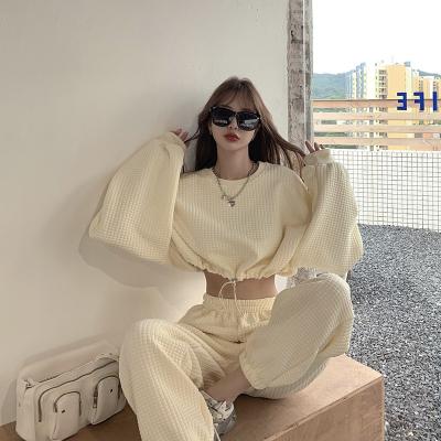 China Anti-Wrinkle Solid Color Pullover Sweater And Harem Loose Long Sleeve Pants Fits Women's Hoodies Fits Casual Two-Piece Sports Suit Plain Dyed for sale