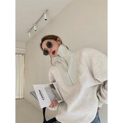 China simple high quality Anti-wrinkle half zipper logo pullover custom women's sweatshirt woman tops long sleeve fashionable streetwear for sale