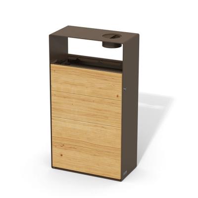 China Custom Steel And Wood Trash Can Sustainable Outside Waste Bin Trash Can Matching Rectangle Rubbish Bin for sale