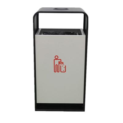 China Wholesale Eco Sustainable Commercial Outdoor Modern Square Large Steel Garden Trash Can With Ashtray for sale