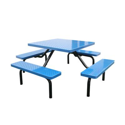 China 4 Bench Contemporary Hot Selling Garden and Picnic Furniture Outdoor Blue Modern Steel Table Table Design for sale