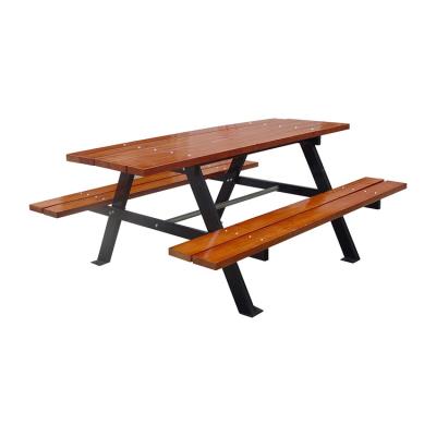 China Modern Outdoor Wood Wholesale Wooden Picnic Table Slats Table Street Dining Table Chairs for sale