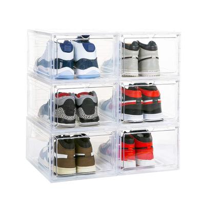 China Low MOQ Custom Transparent Stackable Organizer Clear Magnet Plastic Acrylic Shoe Boxes Stored For Sneaker for sale