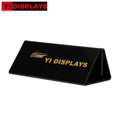 China Retail Store Logo Block Acrylic Triangle Shaped Table Stand Menu Stand Rack for sale