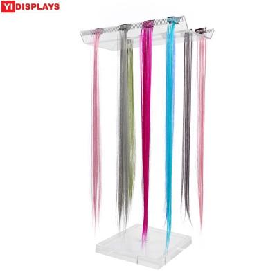 China Retail Store Rotating Acrylic Clear Hair Extension Display Stand Hair Extension Stand Holder For Salon for sale