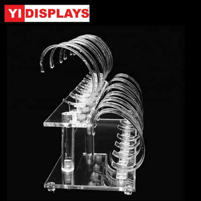 China Luxury Acrylic 2-Tier Wristwatch Bracelet Display Stand Holder Desk Stand With Removable C-Ring Tray for sale