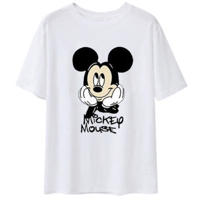 China new Anti-wrinkle T-shirts loose short sleeves O-neck solid-color fashion cartoon printing women casual T-shirt for sale