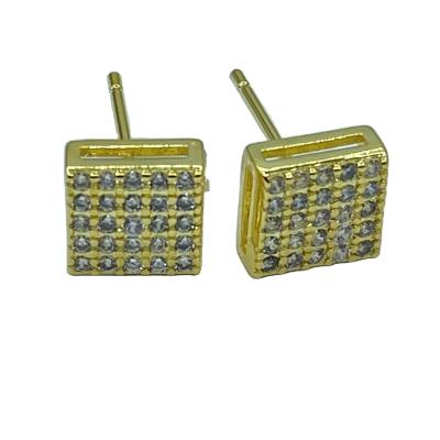 China CLASSIC Modern Casual Geometric Square Inlaid Zircon 18k Gold Pierced Earrings for sale