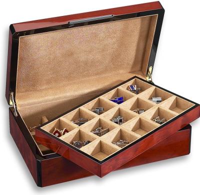 China Custom Made MDF Wooden Velvet Storage Box Cufflink Cufflinks Box for sale