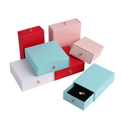 China Made of high quality materials and can be customized luxury custom printed red-pink jewelry packaging jewelry box drawer pull cardboard box blue white case for sale