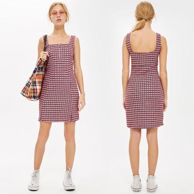 China Gingham Women Dress Mini Summer Tank Dresses Ladies for sale