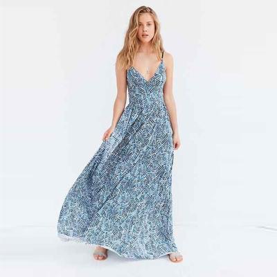 China vestido maxi chiffon da correia de espaguetes das mulheres com rede traseira do laço à venda