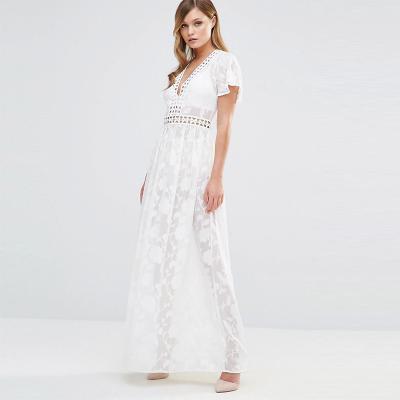 Chine 2017 robe profonde de promm de cou de la dernière robe blanche v de mode maxi à vendre