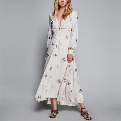 China Long sleeve floral printed sexy muslim woman long night dress for sale