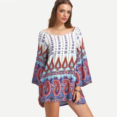 China Multicolor vintage print sleeve shift hippie african design dress for sale