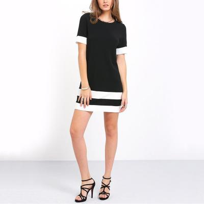 China Girls black white patchwork casual dress crew neck mini dress for sale