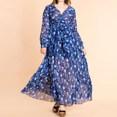 China Vestido maxi de la nueva de la llegada del tamaño extra grande del vestido manga larga de la impresión floral en venta