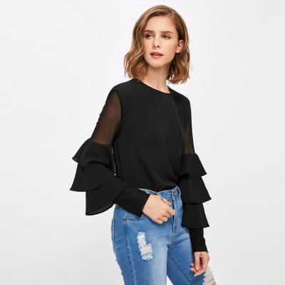 China Guangzhou-Kleidungs-Fabrik-Büro-Bell-Ärmel-Dame Blouse zu verkaufen