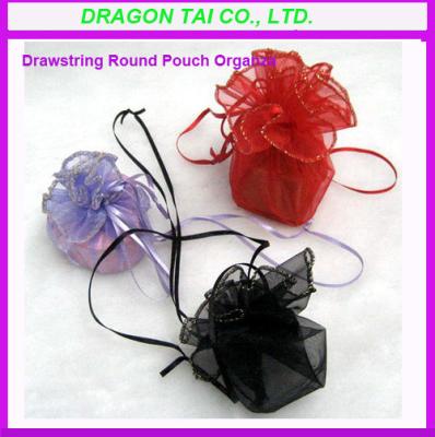 China Drawstring Round Pouch Organza, round organza bags, organza favor bag for sale