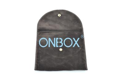 China Custom Drawstring Jewelry Pouch Brown Velvet With Snap Button Closure for sale