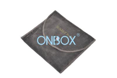 China Custom Drawstring Jewelry Pouch Brown Velvet With Snap Button Closure for sale