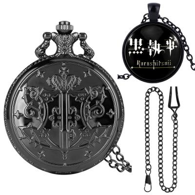 China Luminous Pocket Watch Roman Numerals White Dial Black Butler Glyph Stylish Quartz Keepsake Antique Classic Pendant Clock for sale