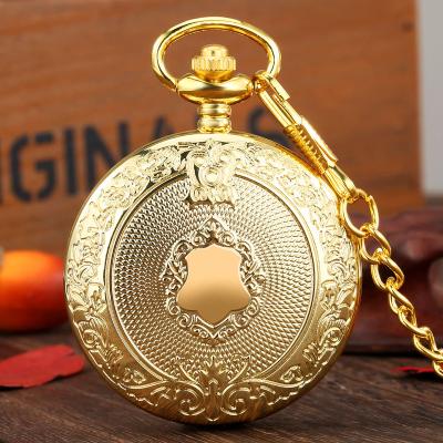 China Royal Shield FOB Roman Number Gold Pocket Watch Black Silver Bronze Steampunk Vintage Modern Quartz Chain Watch for sale