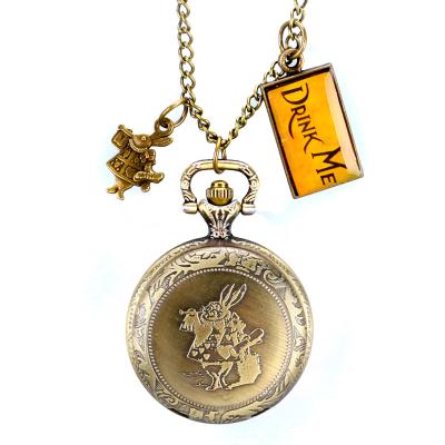 China Small Mini Necklace Pendant Accessory Clock Gifts Antique Quartz FOB Timekeeper Drink Me To Pocket Watch For Kids Children for sale