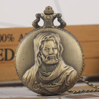 China Antique Christ Taught Religious Style Classic Souvenir Clock Relojes De Bolsillo Retro Jesus Pocket Watch for sale