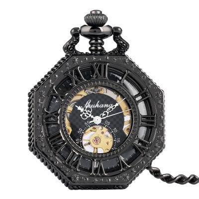 China Fashion Vintage Luxury Skeleton Octagon Pocket Watches FOB Mechanical Chain Pendant Wind Up Pocket Watch for sale