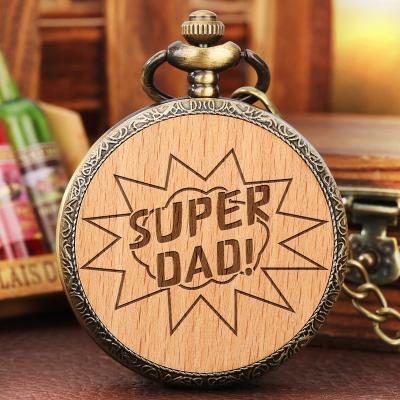 China Quartz Watch with Personalized Pendant Necklace Chain Father's Day Gift Clock Necklace Laser Engraved Custom Quartz Super Dad Pocket Watch for sale