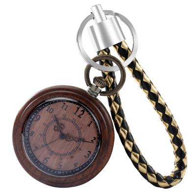 China Specail Ebony Walnut Zebra Wooden Open Face Vintage Wood Watch Quartz Pendant Pocket Watch Light Double Circle Wood Pocket Watch for sale