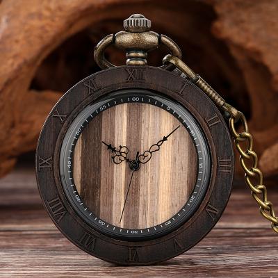 China Wooden Pocket Watch Design Vertical New Bar Clock Quartz Vintage Key Chain Pendant Pocket Watches Natrual Wood Men's Watches Retro For Gift for sale