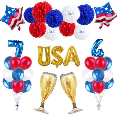 China Modern Hot Sale American Independence Day Party Deco Supplies With Funny Foil Balloons Paper Flowers for sale