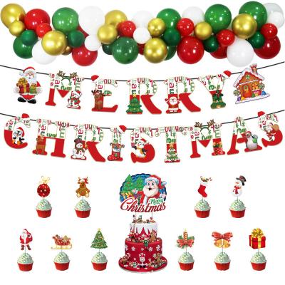 China Festival Decoration Selection 2022 New Design Christmas Party Decoration Set Green Red Gold Balloons Merry Christmas Banner Stocking Santa Claus Foil Balloon for sale