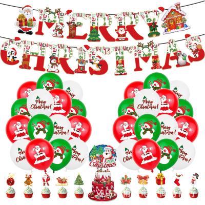 China Wholesale Festival Decoration Selection Christmas Decoration Supplies Green Red And White Balloon Set Cute Merry Christmas Banner Cake Topper for sale