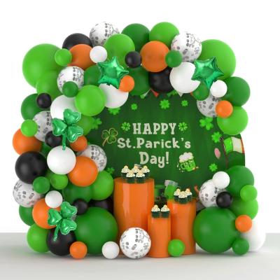 China Popular St Patrick's Day Theme Party Decorations Latex Balloon Chain Arch Irish Shamrock Star Foil Balloons for sale