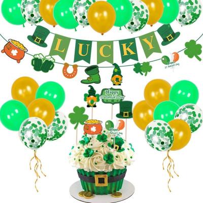 China Wholesale Festival Decoration Selection St. Patrick's Day Party Decorations Balloon Set With Hanging Banner Four Leaf Clover Foil Balloons for sale