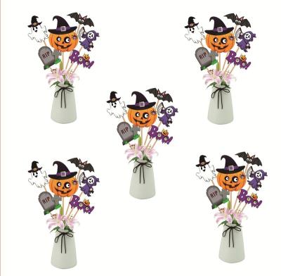 China Funny 24pcs Halloween Theme Party Decorations Paper Vase Inserted Cards With Pumpkin for sale