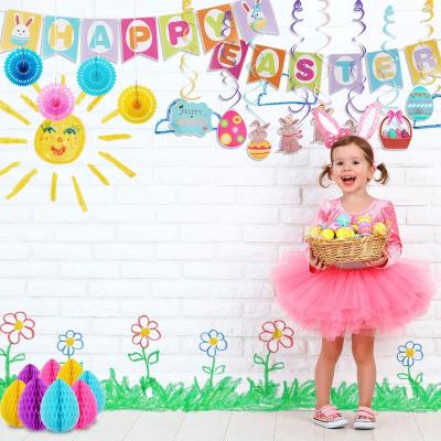 China Festival Decoration Selection Wholesale Easter Party Decoration Supplies Colorful Balloon Paper Flower Ball Rabbit Shaped Happy Easter Hanging Banner for sale