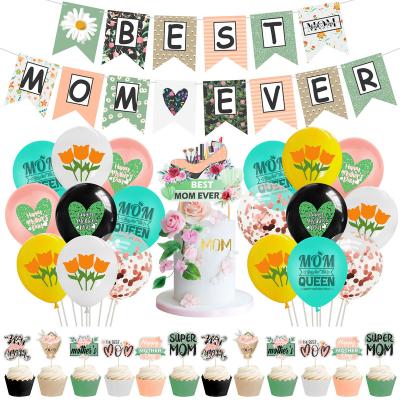 China Best Mother's Day Ever Mom Theme Mother's Day Decoration Set Banner Latex Balloons Cupcake Toppers For Mom for sale